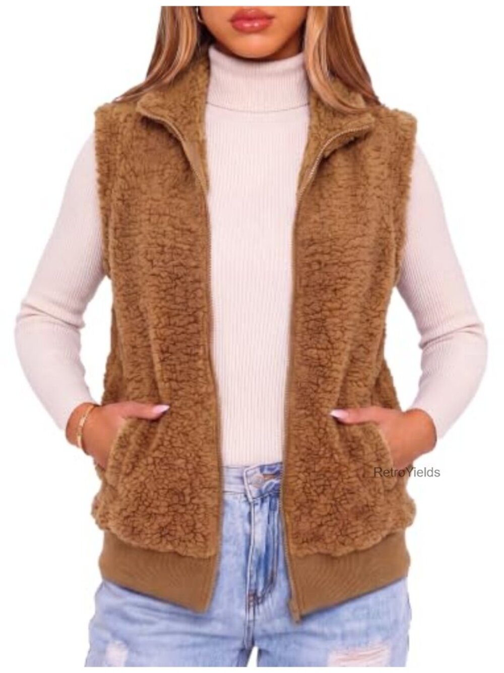 Fuzzy Sherpa Fleece Vest Sleeveless Zip Up Outerwear